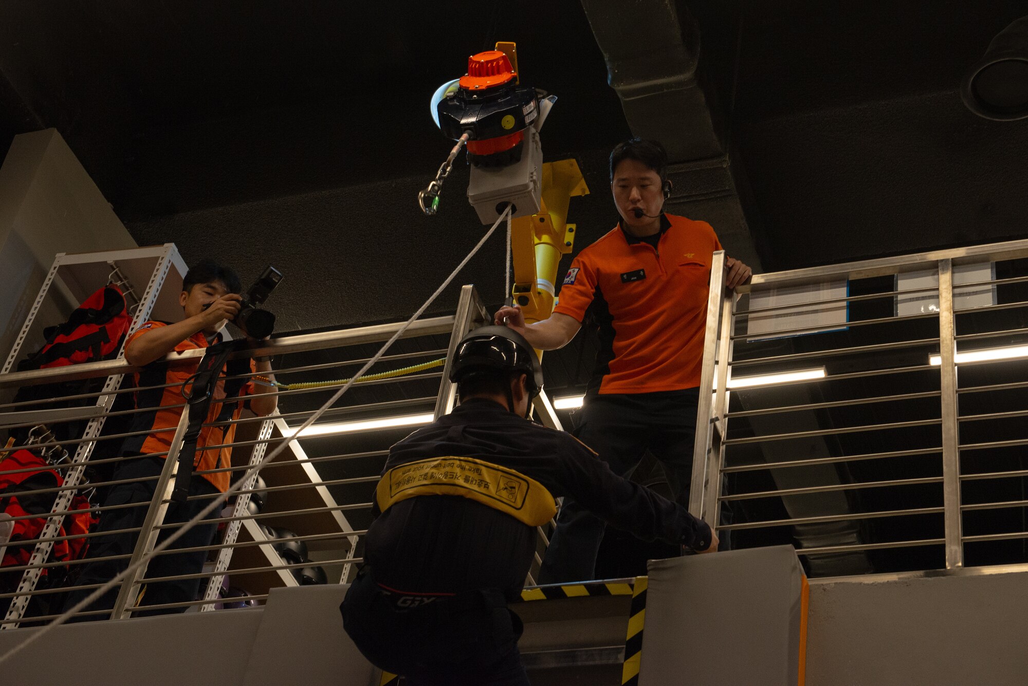 An Osan Air Base fire inspector experiences a Korean apartment evacuation system.