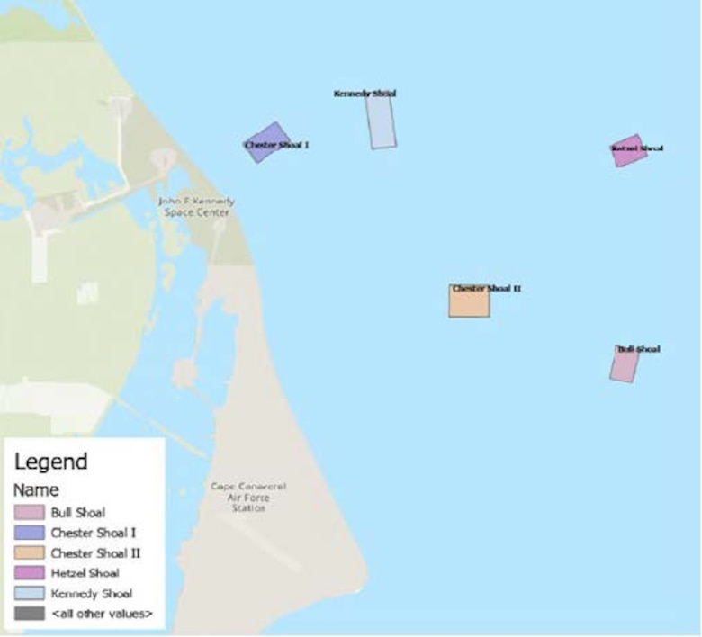 Figure 3: Potential offshore borrow areas for the KSC Shoreline Protection Project.