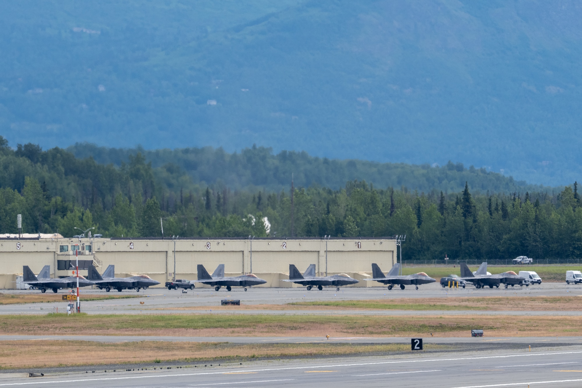 A U.S. Air Force F-22 Raptor assigned to the 90th Fighter Generation Squadron takes flight to support exercise Resolute Force Pacific 2025 at Joint Base Elmendorf-Richardson, Alaska, July 13, 2025.