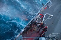 Gunner’s Mate 1st Class Don Dume, assigned to the Arleigh Burke-class guided-missile destroyer USS Bulkeley (DDG 84), fires the .50cal light machine-gun at an unmanned surface vessel during a live-fire exercise. USS Bulkeley is underway in the Atlantic Ocean with the Iwo Jima Amphibious Ready Group (ARG) participating in Composite Training Unit Exercise (COMPTUEX). COMPTUEX is the Department of the Navy’s commitment to deliver highly capable, integrated naval forces to promote our nation’s prosperity and security, deter aggression, and provide tailorable options to our nation’s leaders. COMPTUEX also allows the Navy to assess all aspects of prior readiness generation activities, which provides leaders information needed for process and resource allocation decisions for future warfighting development. (U.S. Navy photo by Mass Communication Specialist 2nd Class Jonathan Nye)