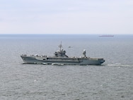 250706-N-JC445-1012 BALTIC SEA (July 6, 2025) The Blue Ridge-class command and control ship USS Mount Whitney (LCC 20) steams through the Baltic Sea. Mount Whitney is on a scheduled deployment in the U.S. 6th Fleet area of operations to support the warfighting effectiveness, lethality and readiness of U.S. Naval Forces Europe-Africa, and defend U.S., Allied and partner interests in the region. (U.S. Navy photo by Mass Communication Specialist 2nd Class Mario Coto)