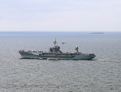 250706-N-JC445-1012 BALTIC SEA (July 6, 2025) The Blue Ridge-class command and control ship USS Mount Whitney (LCC 20) steams through the Baltic Sea. Mount Whitney is on a scheduled deployment in the U.S. 6th Fleet area of operations to support the warfighting effectiveness, lethality and readiness of U.S. Naval Forces Europe-Africa, and defend U.S., Allied and partner interests in the region. (U.S. Navy photo by Mass Communication Specialist 2nd Class Mario Coto)