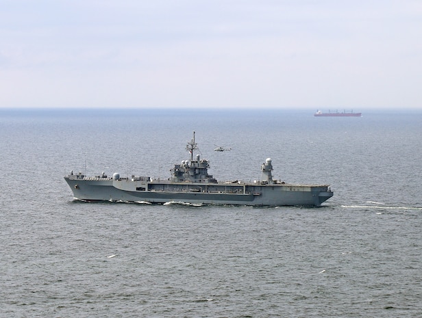 250706-N-JC445-1012 BALTIC SEA (July 6, 2025) The Blue Ridge-class command and control ship USS Mount Whitney (LCC 20) steams through the Baltic Sea. Mount Whitney is on a scheduled deployment in the U.S. 6th Fleet area of operations to support the warfighting effectiveness, lethality and readiness of U.S. Naval Forces Europe-Africa, and defend U.S., Allied and partner interests in the region. (U.S. Navy photo by Mass Communication Specialist 2nd Class Mario Coto)