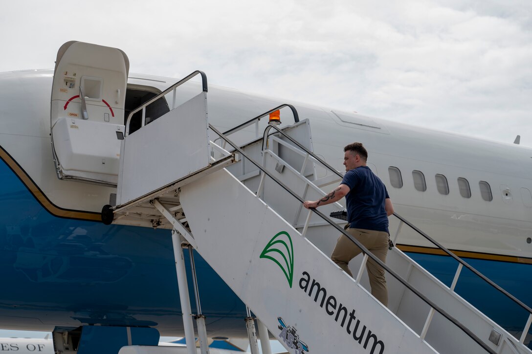 Airman boarding aircraft