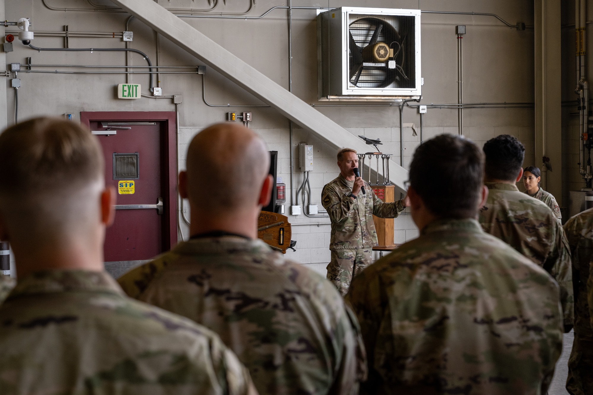 U.S. Air Force Col. Thomas Preston, 3rd Maintenance Group commander, gives closing remarks during the second quarter mission generation competition at Joint Base Elmendorf-Richardson, Alaska, July 18, 2025.