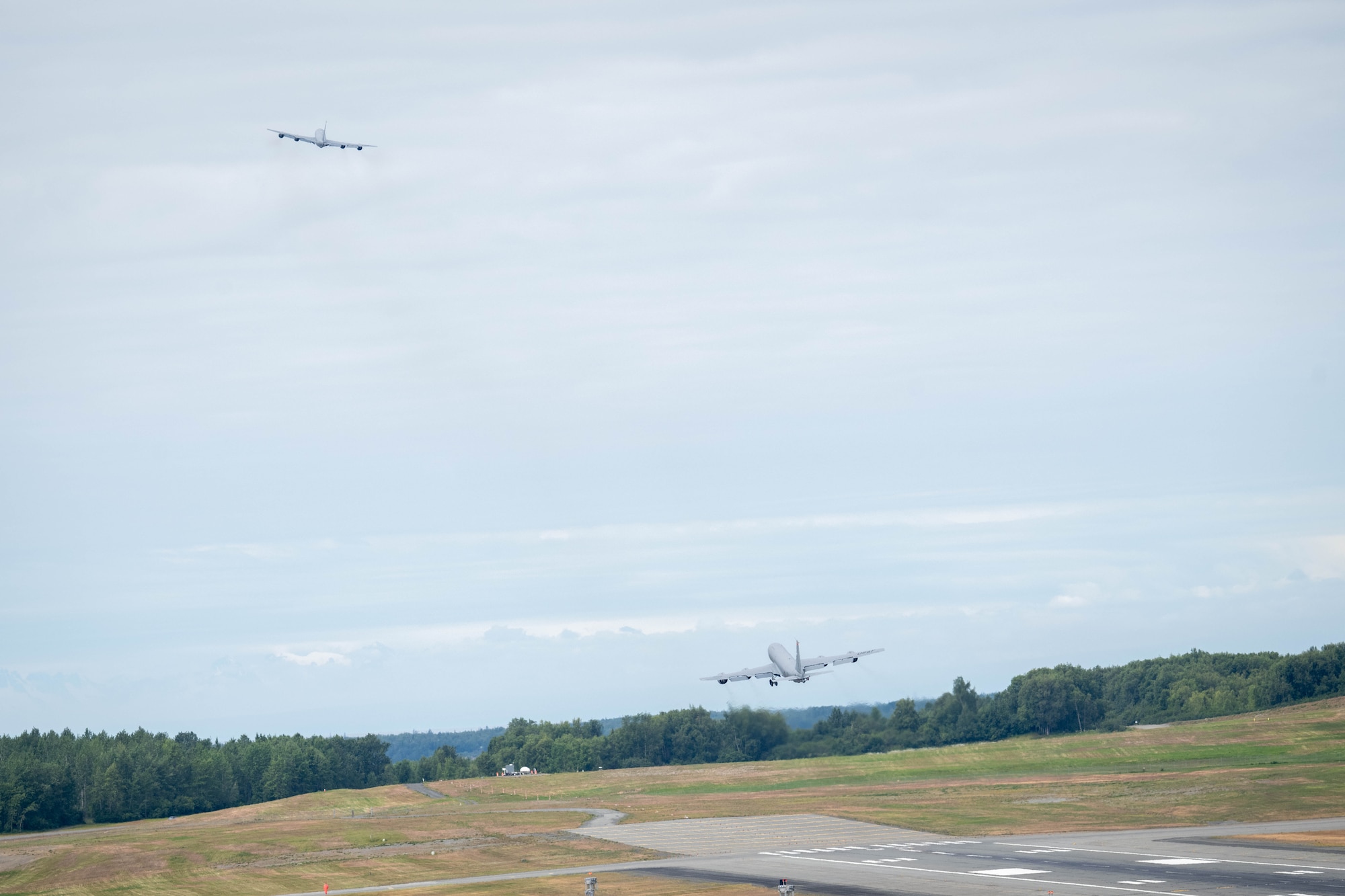A U.S. Air Force F-22 Raptor assigned to the 90th Fighter Squadron takes off during exercise Resolute Force Pacific on Joint Base Elmendorf-Richardson, Alaska, July 13, 2025.