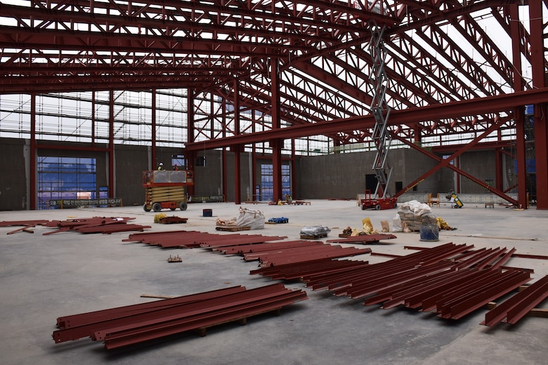 Construction is underway on the new, uniquely designed two-story Vehicle Maintenance Facility (VMF) at Camp Carroll, South Korea. Managed by the U.S. Army Corps of Engineers, Far East District, the $44 million facility includes multiple work bays, integrated workshops, wash bays, and eight bridge cranes. This innovative vertical design maximizes limited space while enhancing maintenance capabilities and logistics support for U.S. Army operations across the Pacific region. (U.S. Army photo by Rachel Napolitan)