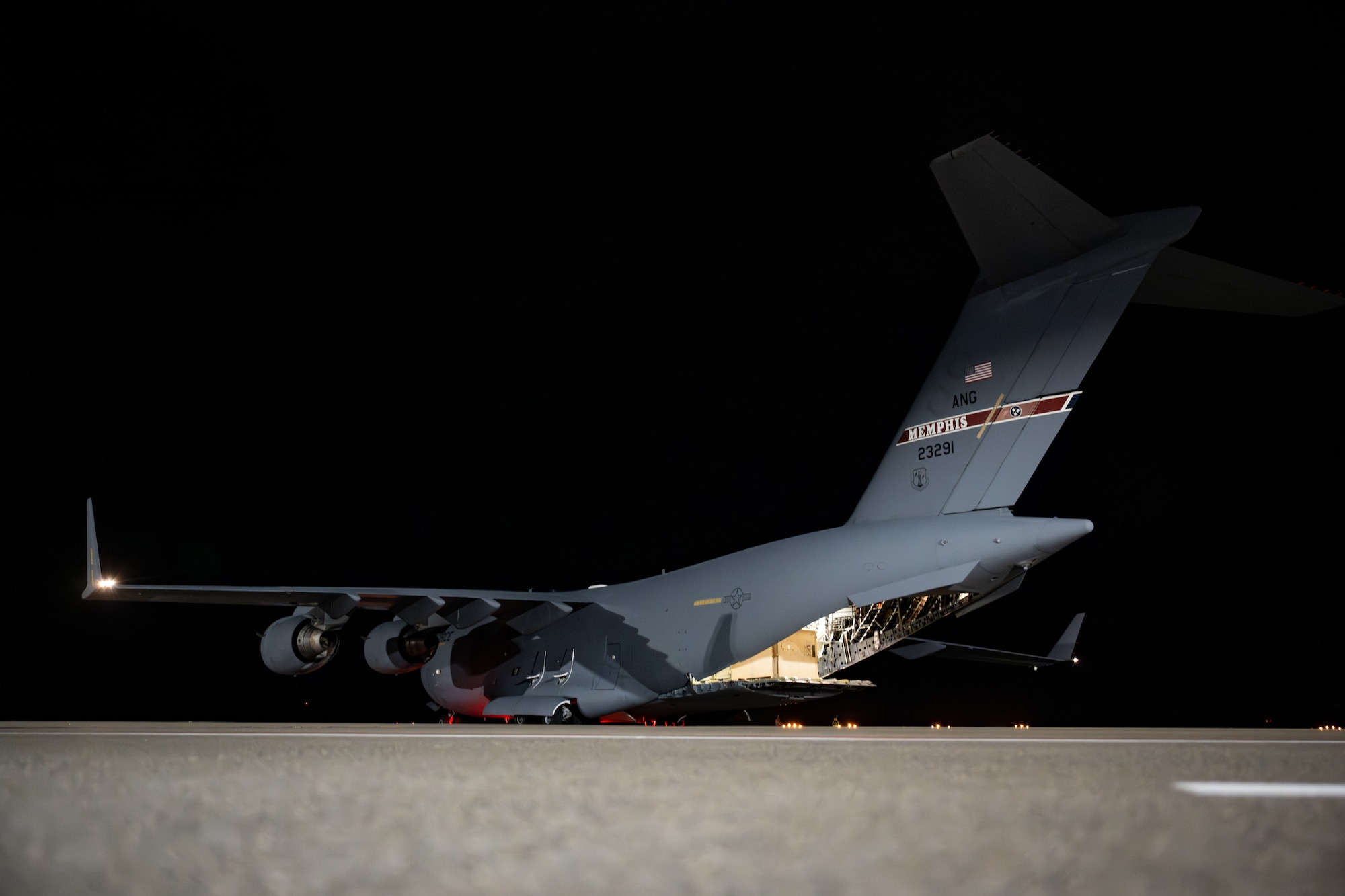 A U.S. Air Force C-17 Globemaster III aircraft assigned to the 155th Airlift Squadron parks on the flightline in support of exercise Resolute Force Pacific (REFORPAC) 2025 at Misawa Air Base, Japan, July 11, 2025.
