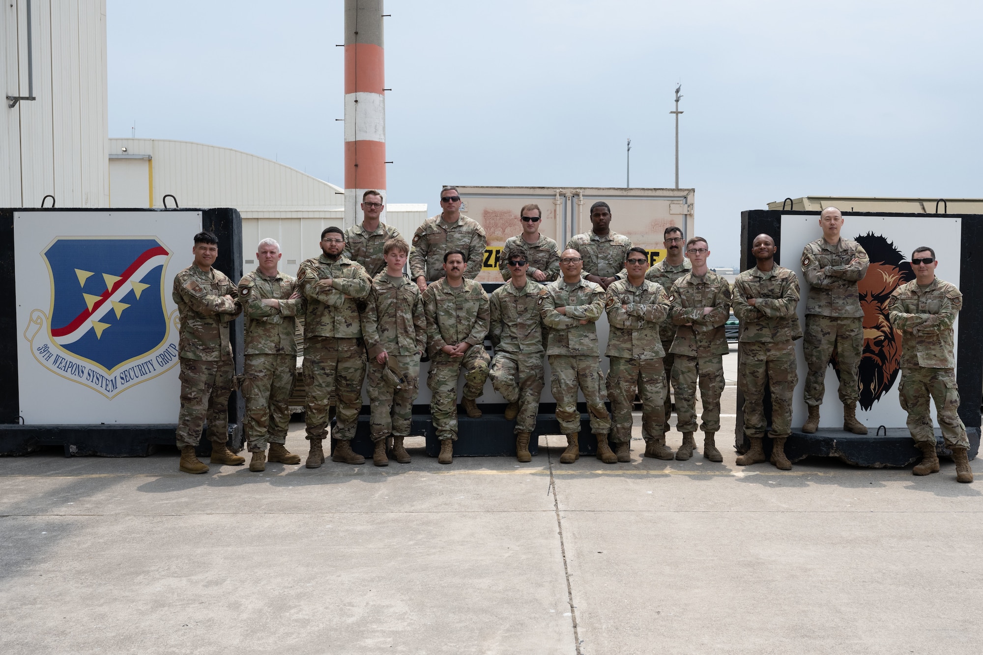 U.S. Air Force Airmen from the 39th Maintenance Squadron and 728th Air Mobility Squadron pose for a photo during Aircraft Battle Damage Repair Evaluation training at Incirlik Air Base, Türkiye, July 15, 2025. The course brings together maintainers from across Incirlik to sharpen recovery skills and strengthen readiness for high-pressure environments.