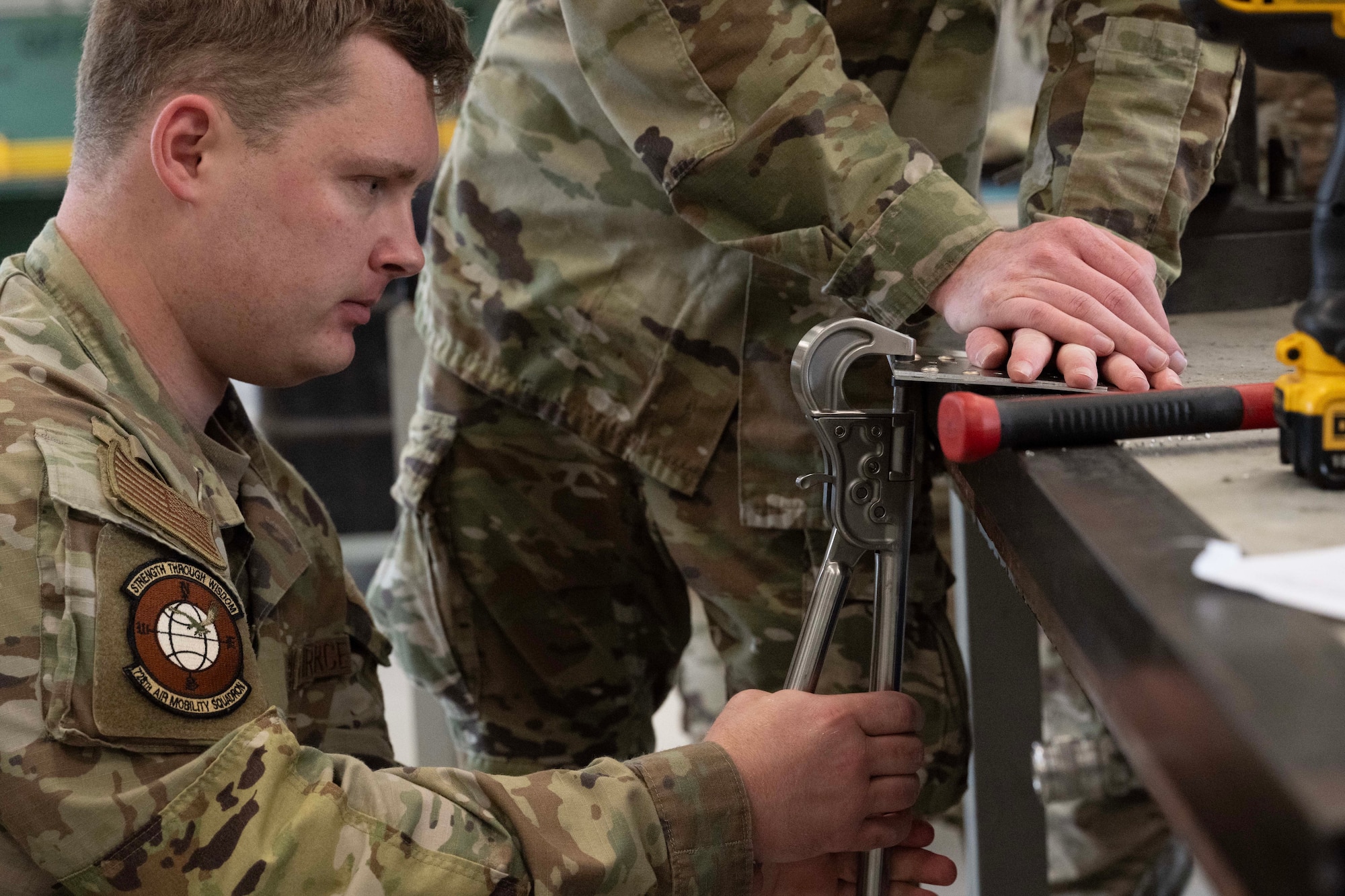 U.S. Air Force Staff Sgt. Kyle Taggart, 728th Air Mobility Squadron transient aircraft craftsman, conducts hands-on training at Incirlik Air Base, Türkiye, July 16, 2025. The course reinforces critical maintenance skills that enable Airmen to respond quickly and effectively in forward-deployed environments. (U.S. Air Force photo by Senior Airman Greydon Furstenau)