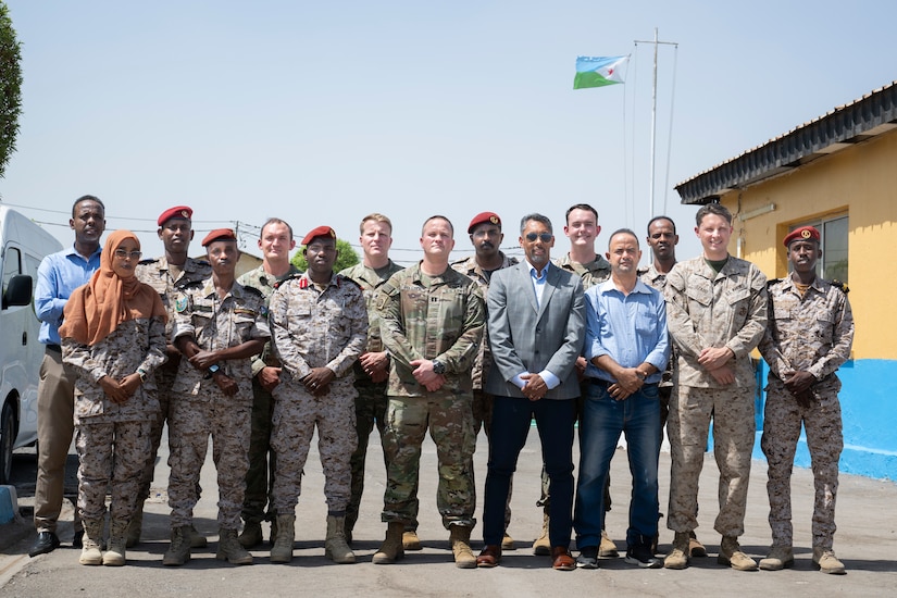 U.S. Africa Command, Combined Joint Task Force - Horn of Africa personnel, and Djiboutian soldiers conduct a communications network knowledge exchange at the Djiboutian signal corp compound in Djibouti City, Djibouti, July 14, 2025.