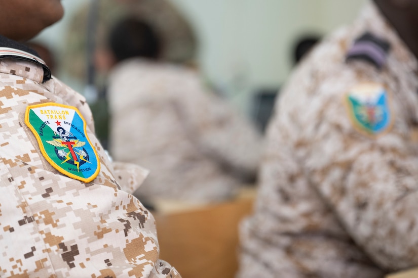 Soldiers assigned to the Kentucky Army National Guard participate in a radio communications knowledge exchange with Djiboutian soldiers at the Djiboutian signal corp compound in Djibouti City, Djibouti, July 14, 2025.