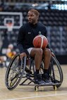 U.S. Army Staff Sgt. Allaijah Churchwell warms up before a wheelchair basketball game during the 2025 Department of Defense Warrior Games at Colorado Springs, Colorado, July 20, 2025.