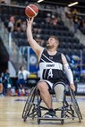 U.S. Army Sgt. 1st Class Adam Proctor warms up before a wheelchair basketball game during the 2025 Department of Defense Warrior Games at Colorado Springs, Colorado, July 20, 2025.