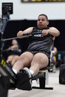 U.S. Army Retired Spc. Colby Maury-Rice competes in the indoor rowing event during the 2025 Department of Defense Warrior Games at Colorado Springs, Colorado, July 21, 2025.