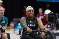 U.S. Army Capt. Channda Mitchell competes in the indoor rowing event during the 2025 Department of Defense Warrior Games at Colorado Springs, Colorado, July 21, 2025.