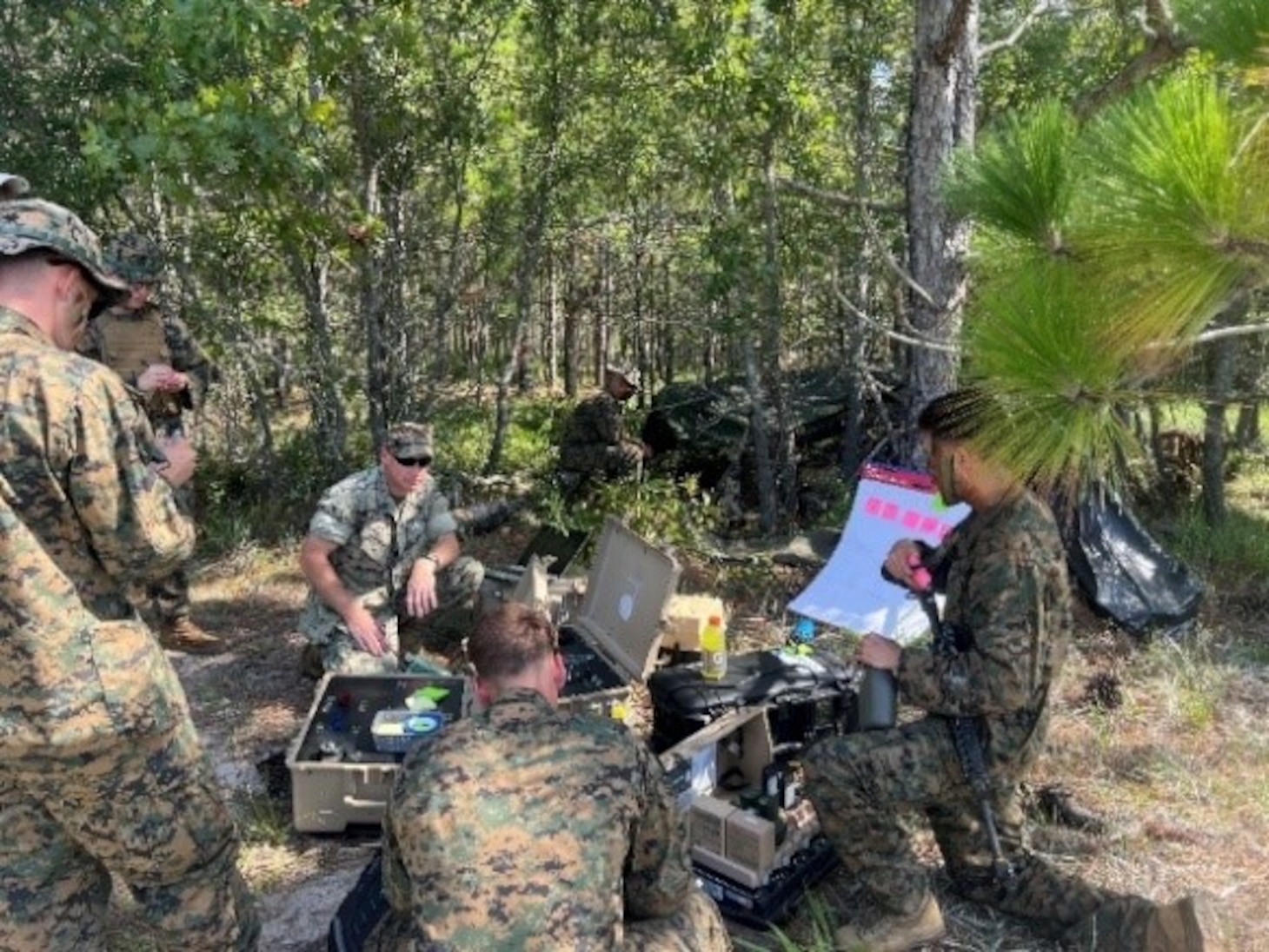 Marines from 2nd Battalion, 2nd Marine Regiment evaluating the Hydrogen Small Unit Power (H-SUP) at the Technology Operational Experimentation Exercise 22 at Camp Lejeune, North Carolina, July 27, 2022.