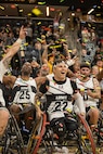 Team Army celebrates after securing the gold medal in wheelchair basketball during the 2025 Department of Defense Warrior Games in Ed Robson Arena, Colorado Springs, Colorado, July 20, 2025.