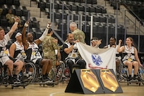 Team Army athletes receive gold medals following their championship win in wheelchair basketball at the 2025 Department of Defense Warrior Games at Ed Robson Arena, Colorado Springs, Colorado, July 20, 2025.