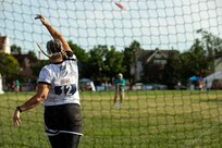 U.S. Army Maj. Amanda Feindt throws the discus during the field event at the 2025 Department of Defense Warrior Games in Colorado Springs, Colorado, July 22, 2025.