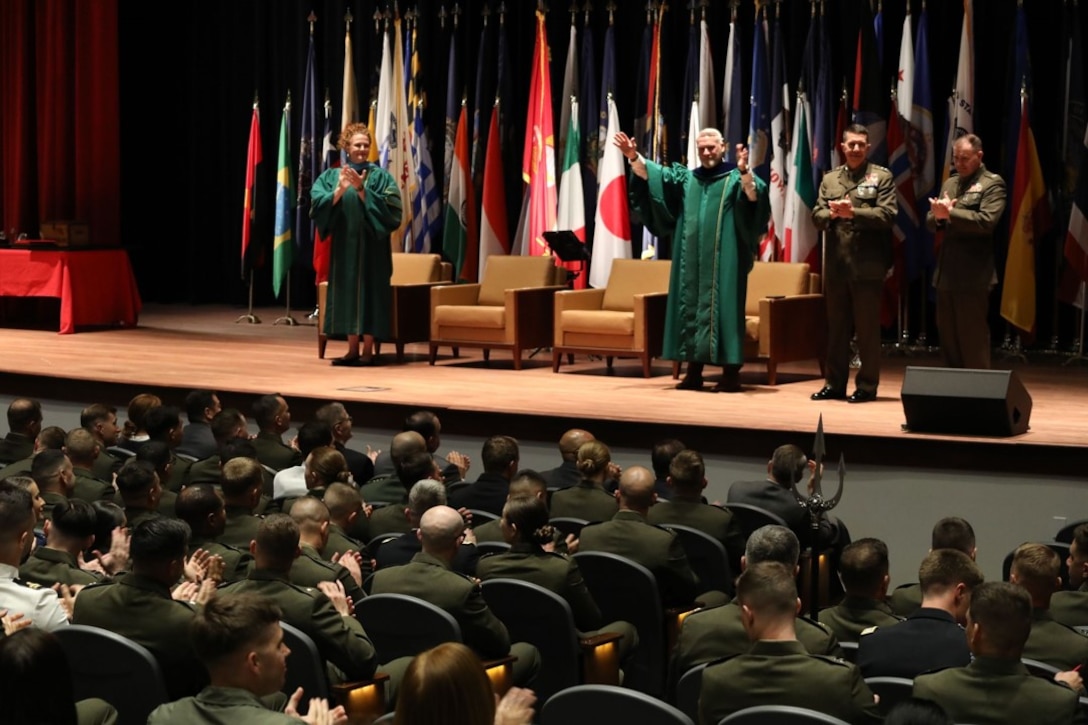 Expeditionary Warfare School Class of 2025 Graduation (8 May 2025). During the ceremony, graduates received their diplomas and words of thanks and encouragement from the EWS Director, Col Christopher Steele, and the Guest of Honor / Commanding General of Training and Education Command, LtGen Benjamin Watson. Many of the graduates were recognized for outstanding achievements with awards on behalf of the Marine Corps University Foundation, Marine Corps Association, and more.