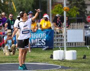 U.S. Army Cpt. Kyra Maggio throws the discus during the field event at the 2025 Department of Defense Warrior Games at Colorado Springs, Colorado, July 22, 2025.