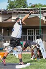 U.S. Army Sgt. Jimmy Candelario launches the shot put during the field event at the 2025 Department of Defense Warrior Games at Colorado Springs, Colorado, July 22, 2025.