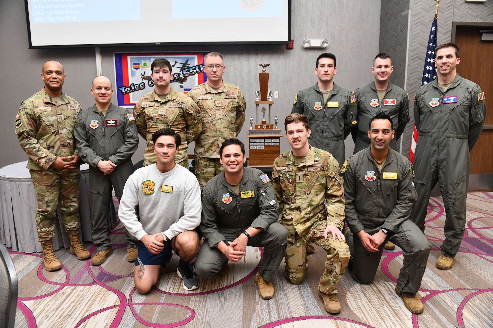 aircrew with leadership, some kneeling