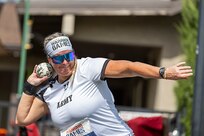 U.S. Army Maj. Amanda Feindt puts the shot in the field event during the 2025 Department of Defense Warrior Games at Colorado Springs, Colorado, July 22, 2025.