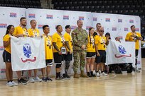 Team Army athletes pose for a photo after receiving their medals during an awards ceremony at the 2025 Department of Defense Warrior Games at Ed Robson Arena, Colorado Springs, Colorado, July 22, 2025.