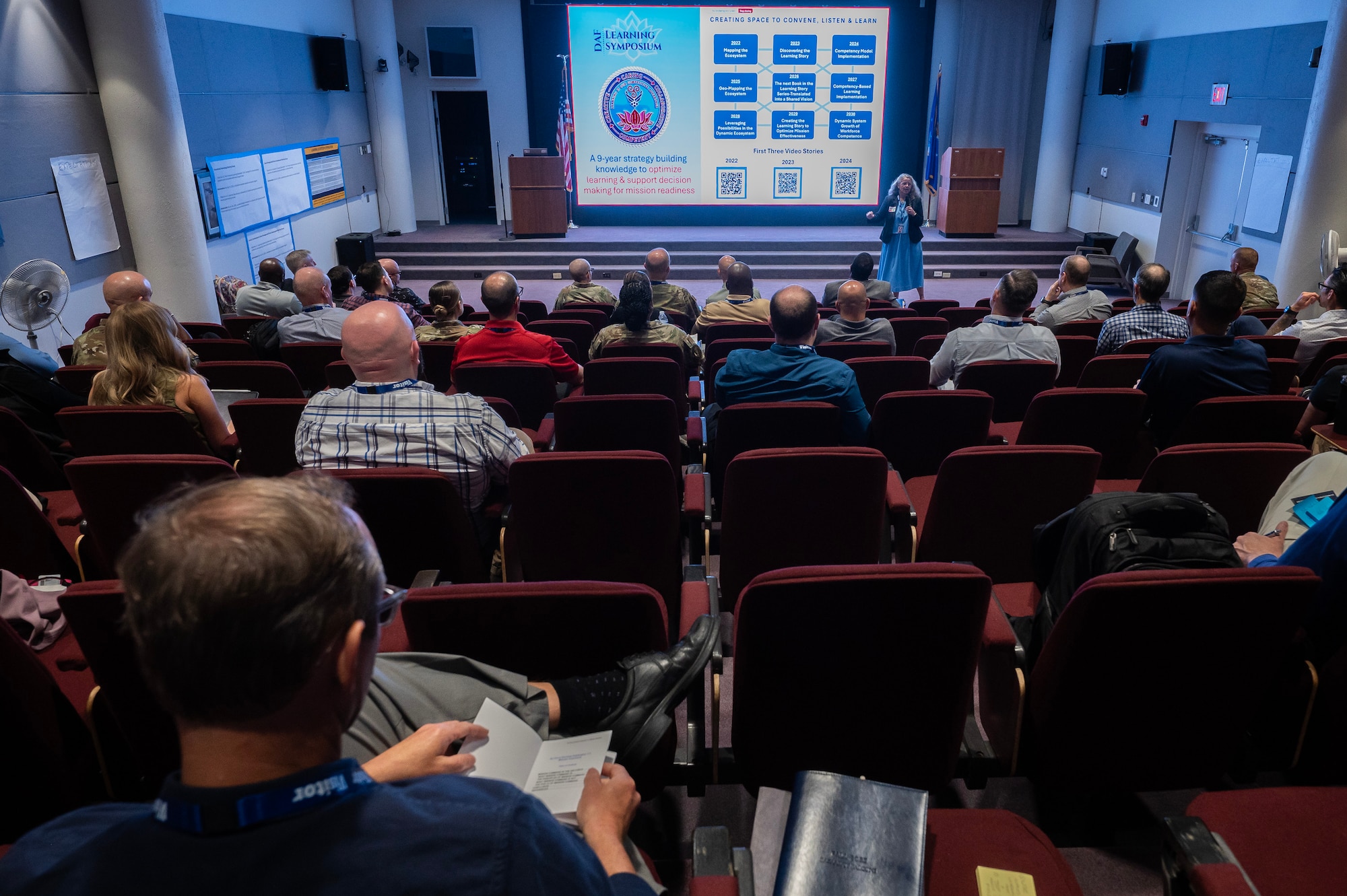 Stakeholders gather at the 2025 Department of the Air Force Continuous Process Improvement (CPI) event, hosted by Air Education and Training Command (AETC) near Wright-Patterson Air Force Base, Ohio, July 15-17. The hybrid event brought together experts in faculty development, educational technology, and talent management to improve the Enterprise Learning Ecosystem. (U.S. Air Force photo by Jim Varhegyi)