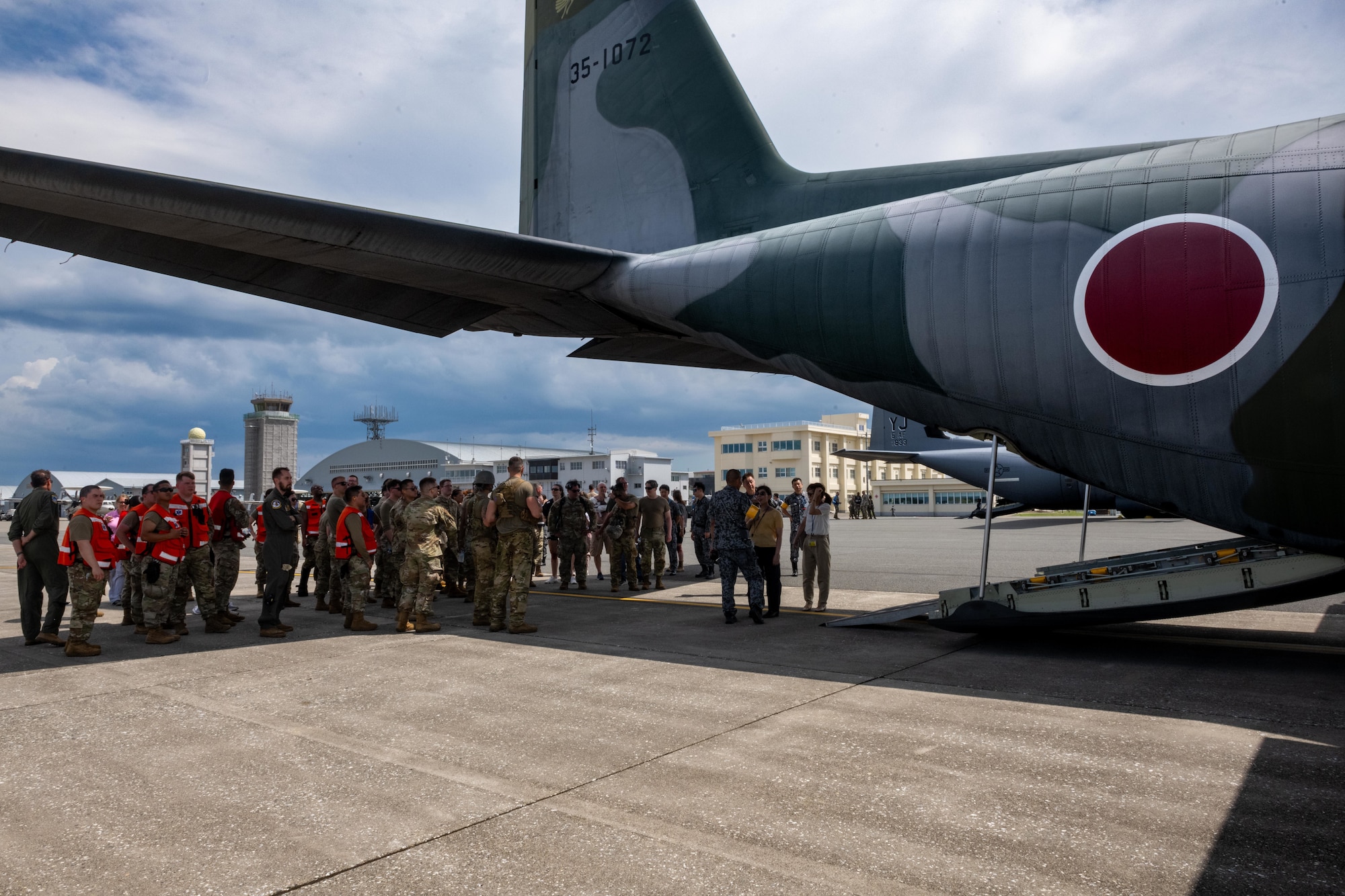 U.S. Air Force Airmen assigned to the 35th Fighter Wing and 18th Aeromedical Evacuation Squadron along with Japan Air Self-Defense Force (JASDF) airmen assigned to the 3rd Air Wing prepare for bilateral aeromedical evacuation training on a JASDF C-130H Hercules during exercise Resolute Force Pacific (REFORPAC) 2025.