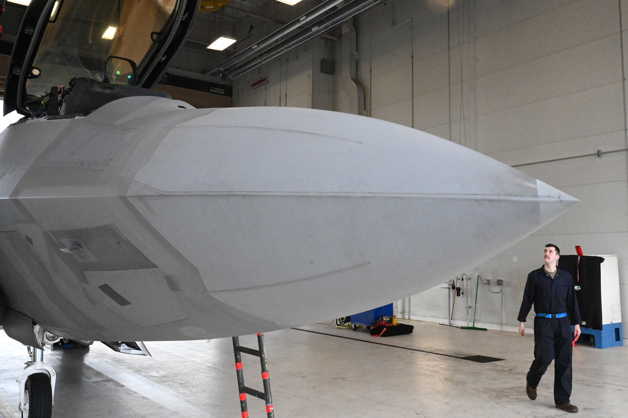 An Airman inspects an aircraft.