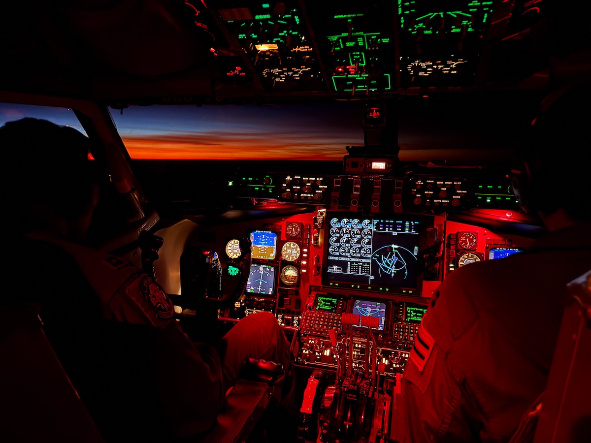 Hawaii Air National Guard Capt. Devon Ferguson and Capt. Michael Ah Hee, 203rd Air Refueling Squadron pilots, fly a KC-135 Stratotanker during exercise Talisman Sabre 25 over Northern Territory, Australia, July 17, 2025. Talisman Sabre is the largest bilateral military exercise between Australia and the United States that advances a safe and secure Indo-Pacific by strengthening relationships and interoperability among key allies and partners while enhancing collective capabilities to respond to a wide array of potential security concerns. (U.S. Air National Guard photo by Staff Sgt. Jocelyn Tuller)