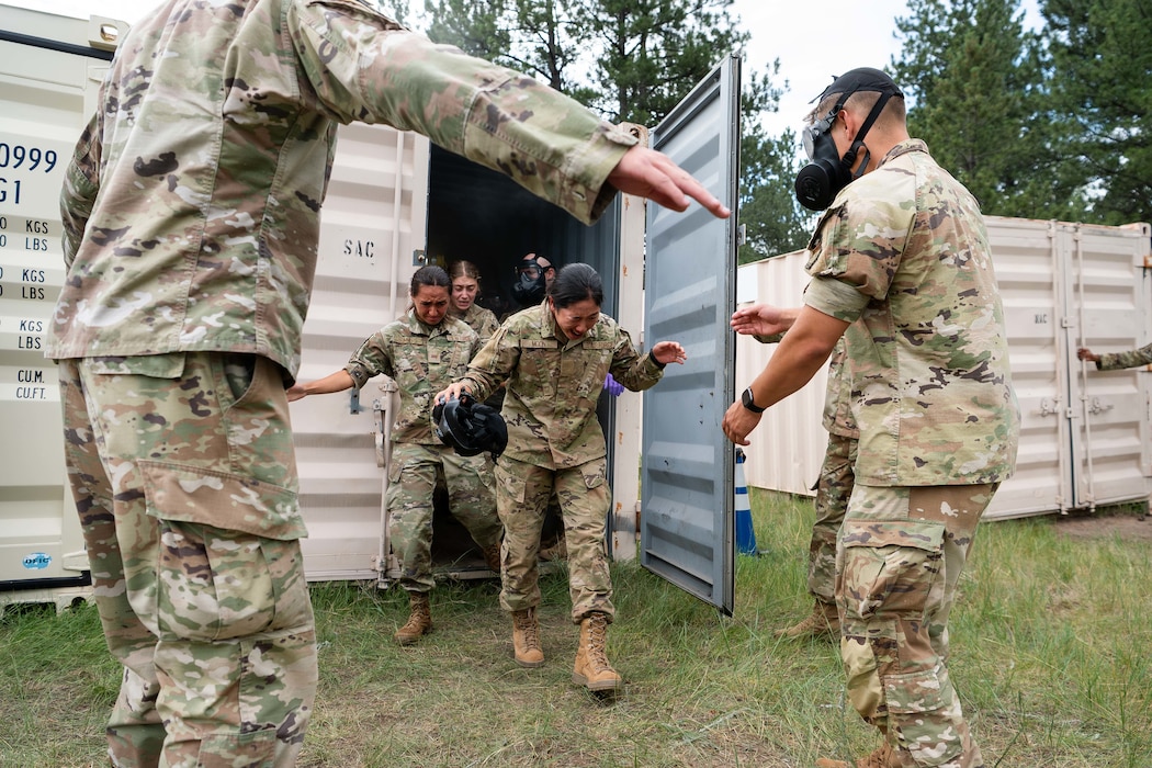Cadets coming out of a building