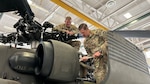 Colorado Army National Guard crew chiefs U.S. Army Sgt. 1st Class Wade Shore (left) and Sgt. 1st Class Jeremy Hubbard (right), High-Altitude Army National Guard Aviation Training Site, perform maintenance on their UH-60 Black Hawk helicopter, in Gypsum, Colorado, July 23, 2025. Both Soldiers participated in a dangerous nighttime rescue that set the record for the highest hoist ever conducted in Colorado, saving two hikers who had become caught in a storm and were struck by lightning. The crew flew at approximately 14,200 feet above sea level, beating the previous record of around 13,700 feet by a military aircraft in Colorado.