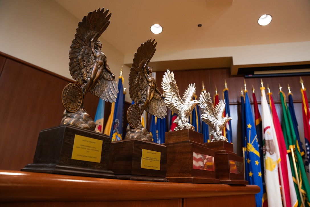 4th MAW receives the Admiral James S. Russell Naval Aviation Flight Safety Award for 2024 at Marine Corps Support Facility, New Orleans, Louisiana, July 24, 2025. The award recognizes the safety and mishap prevention practices that is cultured within military units while still effectively conducting flight operations. (U.S. Marine Corps photo by Cpl. Ujian Gosun)