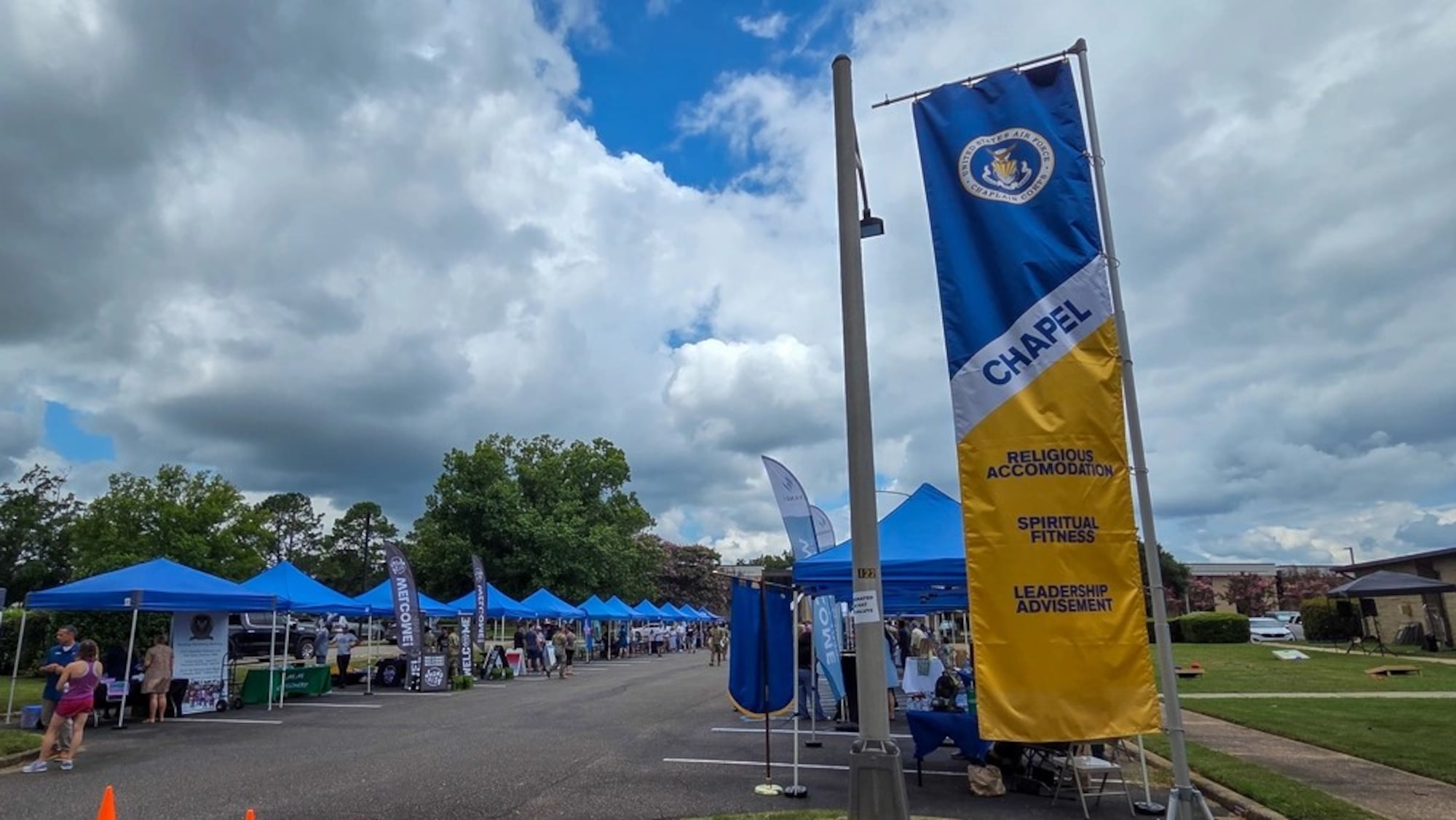 The 42d Air Base Wing Chapel hosts an inter-faith picnic at Maxwell Air Force Base, Ala. July 24, 2025. The event comes at a time when the Air War College and Air Command Staff College are welcoming students and their families and aimed to give them a jumpstart on integrating into their new community here. (U.S. Air Force photo by Senior Airman Evan Porter)