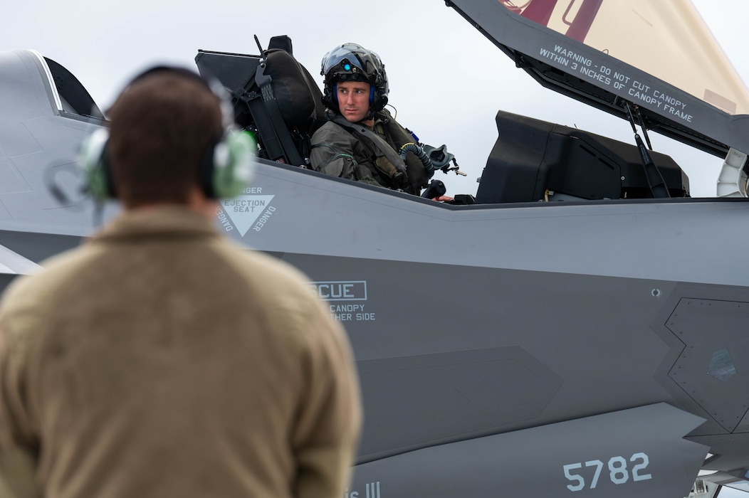 U.S. Air Force Maj. Joshua Christen, 95th Fighter Squadron pilot, begins pre-flight checks for a F-35A Lightning II during Red Flag-Alaska 25-3 at Eielson Air Force Base, Alaska, July 24, 2025.