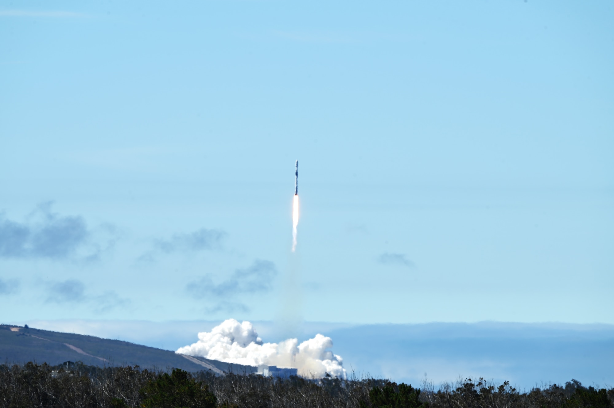 A rocket launches outside.