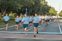 Airmen participating in a wing run at Joint Base Charleston.