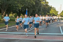 Airmen participating in a wing run at Joint Base Charleston.