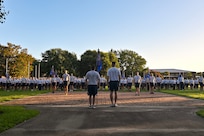 Airmen stand in formation prior to a wing run.