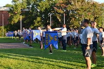 Airmen stand in formation prior to a wing run at Joint Base Charleston.