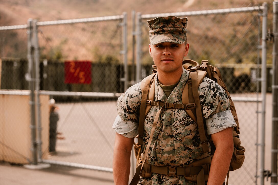 Pfc. James Sullivan, 1st Battalion, 5th Marine Regiment, poses for a photo during a limited user evaluation of the Military Light Frame at Marine Corps Base Camp Pendleton, Calif.