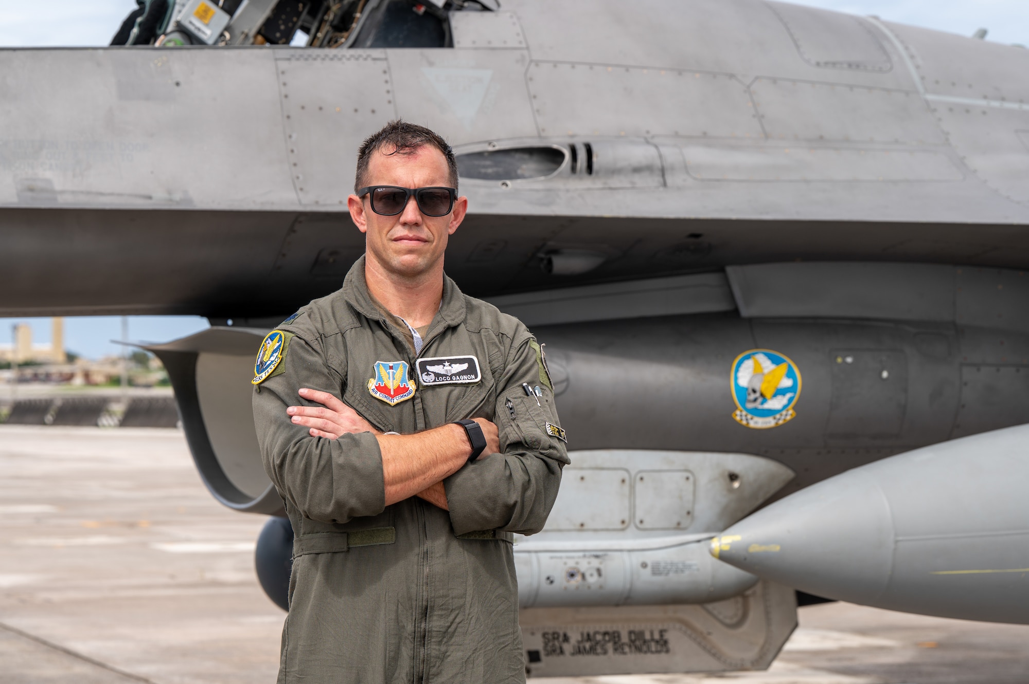U.S. Air Force Lt. Col. Joe Gagnon poses in front of an F-16C Fighting Falcon.