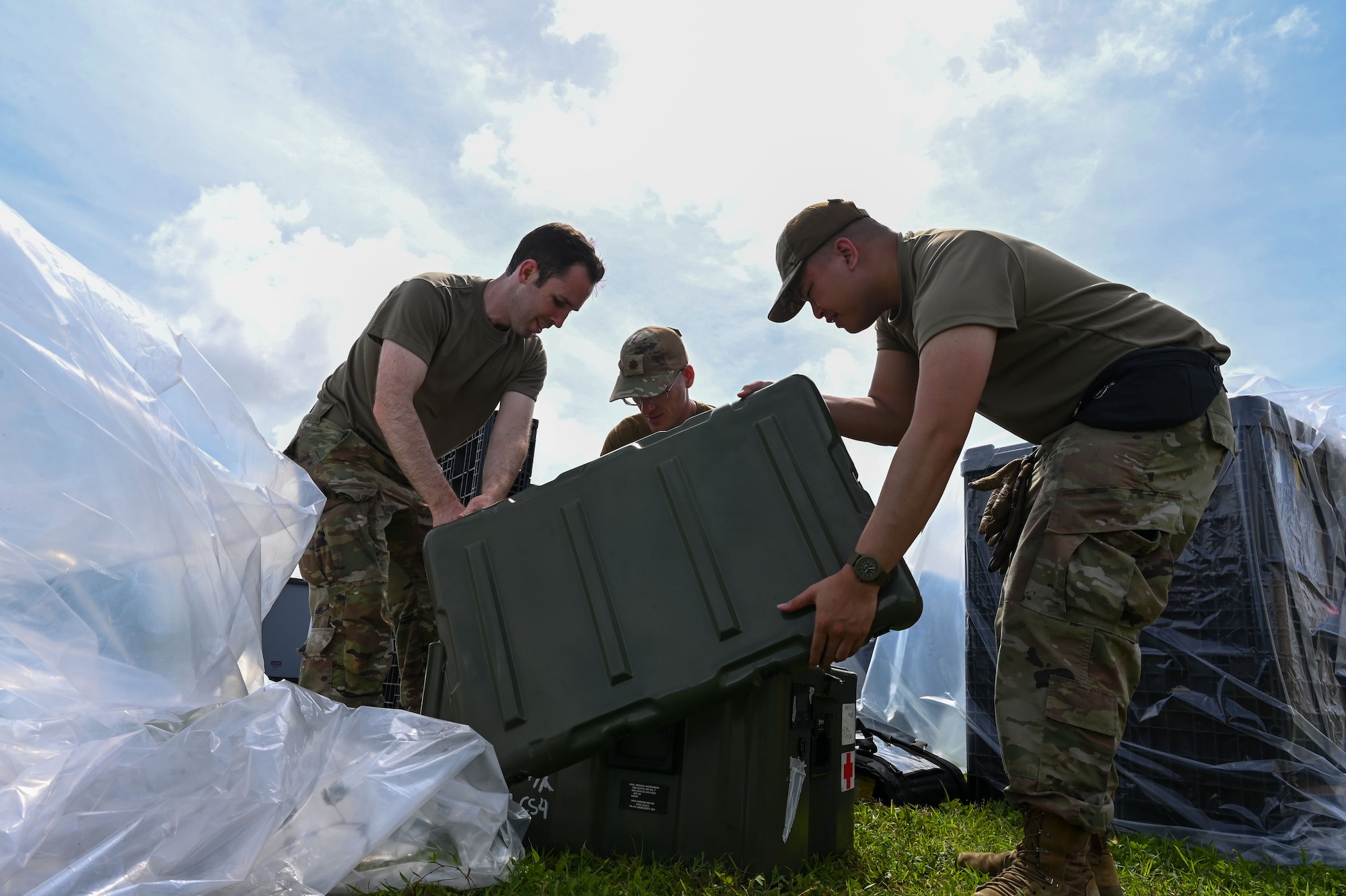 673rd Medical Group Squadron, transfer medical equipment during exercise Resolute Force Pacific 2025 at Andersen Air Force Base, Guam, July 16, 2025.