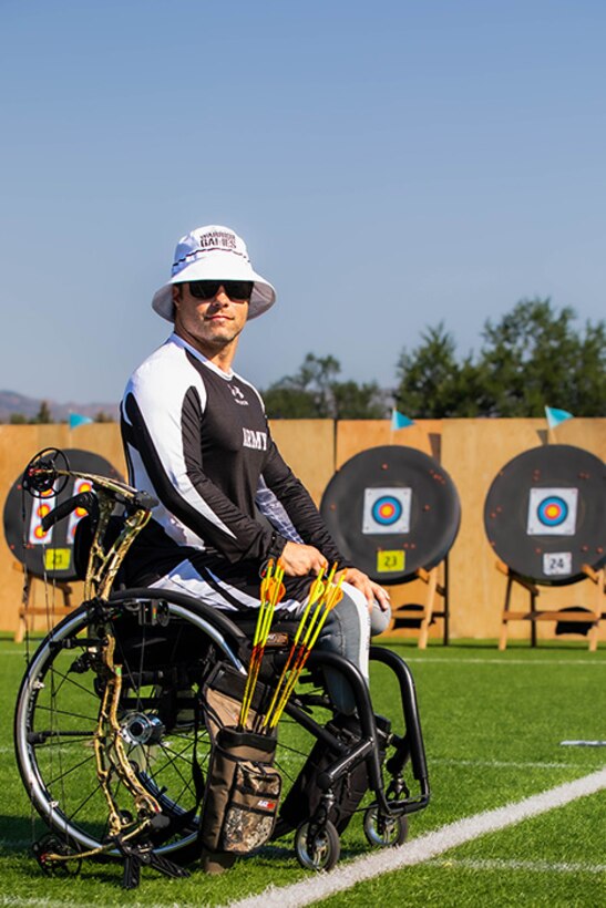 U.S. Army Retired Spc. JP Lane awaits his turn to compete during the archery event at the 2025 Department of Defense Warrior Games, Colorado Springs, Colorado, July 25, 2025.