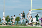 U.S. Air Force Airman scores the first point against the Army in the first round during the Armed Forces Men’s Soccer Championship at Phantom Warrior Stadium, Fort Hood, Texas, on July 26, 2025. Each team faces off in a bracket to determine which service will hold the championship title, featuring teams from the Army, Navy, and Air Force. (U.S. Army photo by Sgt. Tien Dat Ngo)