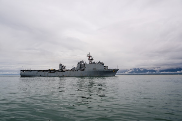LAE, Papua New Guinea (July 26, 2025) – The Harpers Ferry-class amphibious dock landing ship USS Pearl Harbor (LSD 52) arrives in Lae, Papua New Guinea, in support of Pacific Partnership, July 26, 2025